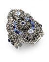 THE LOOKGypsy CollectionCuff silhouetteScalloped edgesLapis cabochon, blue opal and Swarovski crystal accentsAntique silverplated settingTHE MEASUREMENTWidth, about 4Diameter, about 2¾Opening, about 1ORIGINMade in USA