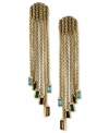 Style that's off the chain. BCBGeneration's linear earrings tie your look together with multiple chains with colorful glass accents. Crafted in polished gold tone mixed metal. Approximate drop: 2-1/2 inches.