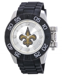 Who dat! Root for your team 24/7 with this sporty watch from Game Time. Features a New Orleans Saints logo at the dial.