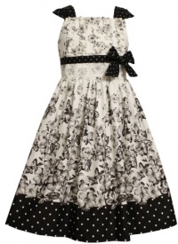 Bonnie Jean Girls 7-16 Toile Print Dress with Ruffles On Bodice, Black/White, 12