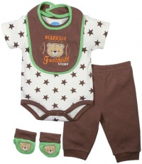 BON BEBE Baby-Boys Newborn Bearville Football 4 Piece Pant, Brown/Cream, 3-6 Months