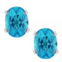 1.00 Ct Oval Blue Topaz Sterling Silver 6X4mm Earrings