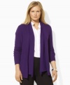 Lauren Ralph Lauren's chic open-front plus size cardigan is rendered in ultra-soft merino wool and begs to be layered with stylish ensembles.