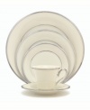 For nearly 150 years, Lenox has been renowned throughout the world as a premier designer and manufacturer of fine china. The Solitaire pattern expresses timeless refinement in the simplicity of translucent ivory bone china banded in polished platinum.