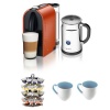 Nespresso U D50 Espresso Maker with Aeroccino Milk Frother in Orange + 40 Capsule Carousel + 2 Stoneware Mugs