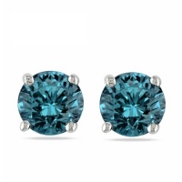 1/5 ct. Blue - Round Brilliant Cut Diamond Earring Studs in 14K White Gold