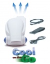 Cool On The Go - The World's Most Versatile Hands-Free Personal Cooling Device. Compact Portable Fan System powered by USB or Batteries. White / Blue