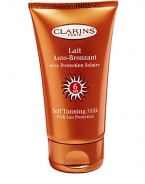 Self Tanning Milk with Sun Protection, SPF 6. Perfect for those who want a healthy golden tan, with or without the sun. The fluid, lightweight, milky formula helps achieve an even, natural-looking tan within approximately two hours of application. Safeguards skin with reinforced SPF 6 sun protection. Moisturizes skin to help prevent dehydration and preserve its youthful beauty. Ideal for face and body. 4.4 oz. Imported from France. 