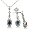 Sapphire and Diamond Pendant and Earrings Ensemble Crafted in Sterling 1ct tgw