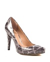 The leopard trend shines in these pointed toe patent pumps; from VINCE CAMUTO.