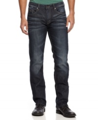 Stay modern with your denim style wearing these dark wash slim-fit jeans from Buffalo David Bitton.