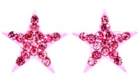 Adorable Small 1/2 Star Shaped Stud Earrings with Sparkly Pink Austrian Crystals