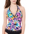 Profile by Gottex Pixel Halter Wire-Free Tankini Swimwear Top, 14, Multi