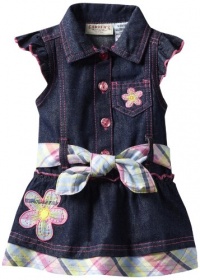 Carter's Watch the Wear Baby-girls Infant Denim Dress With Flowers and Checkered Belt, Dark Denim, 12 Months