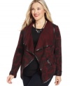 Spice up your look this season with NY Collection's printed plus size jacket, featuring a draped front.