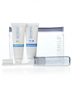 Keep your smile healthy and radiant no matter where you land with our perfectly portable Jet Set Travel Kit. Our AM and PM Toothpastes and a travel toothbrush, nestled snugly in a chic and functional zip bag helps you stick to your beautiful smile routine in any time zone.Includes 1 oz. AM Toothpaste, 1 oz. PM Toothpaste, plus a travel toothbrush. 5 W x ½ D x 4 H 