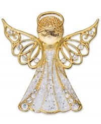 Keep an angel on your shoulder with this lovely pin by Charter Club. Glass crystals and a glittery finish add a sweet touch. Crafted in gold tone mixed metal. Approximate length: 1-3/4 inches.