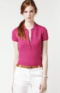 Lacoste Women's Short Sleeve 5 Button Stretch Pique Polo Pink, Size 8- PF269E