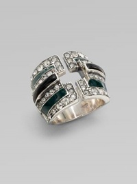 A striking geometric design, offering bands of green and black enamel edged with shimmering Swarovski crystals, set in sterling silver.CrystalEnamelSterling silverWidth, about ¾Made in Italy