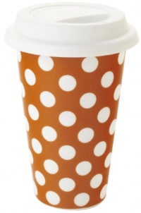 Yedi Houseware Classic Coffee and Tea White Dots 11-Ounce Travel Mug, Orange