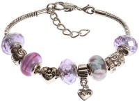 Royal Diamond Silver-tone and Lavender Mother Charm Bracelet: Compatible with Pandora Beads