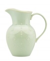 With fanciful beading and an antiqued edge, this Lenox French Perle pitcher has an irresistibly old-fashioned sensibility. Hardwearing stoneware is dishwasher safe and, in a soft pistachio hue, a graceful addition to every meal.