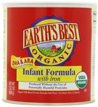 Earth's Best Organic Infant Formula with Iron, DHA & ARA,  23.2 Ounce Canisters (Pack of 4)