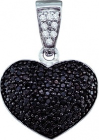 10k White Gold Heart Pendant 0.55 ct Pave Black Diamonds w/ Solid Prongs & White Natural Diamonds Accent on Top - Incl. ClassicDiamondHouse Free Gift Box & Cleaning Cloth