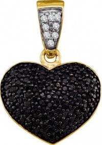 10k Yellow Gold Heart Pendant 0.55 ct Pave Black Diamonds w/ Solid Prongs & White Natural Diamonds Accent on Top - Incl. ClassicDiamondHouse Free Gift Box & Cleaning Cloth