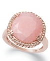 Blushworthy hues. This stunning statement ring features a round, faceted pink opal (4-3/4 ct. t.w.) that pops against a sparkling diamond frame (1/5 ct. t.w.). Set in 14k rose gold over sterling silver. Size 7.