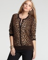 Exotics go executive as crisp leopard print enlivens a classic Jones New York Collection Plus cashmere cardigan. Take the style from feline to fierce with the garnish of gold accents.