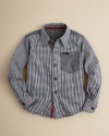 Sovereign Code's hip button up with contrast details pairs perfectly with denim.