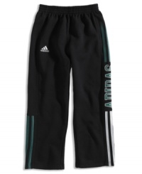 These elastic waistband action pants by adidas have lots of room for him to show off his sporting prowess.