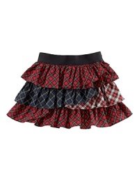 Traditional plaid is crafted into a flirty tiered skirt embellished for a fun, stylish touch.