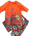 Get him ready for a summer of splashdown fun with this pair of swim shorts from Flapdoodles.