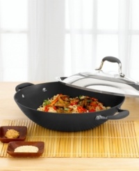 Discover the simple pleasures of stir fry! Superior wok is ideal for stir frying because of large surface area and hard-anodized material that provides great cooking results. Dupont's Autograph® nonstick surface for easy cleanup. Limited lifetime warranty.