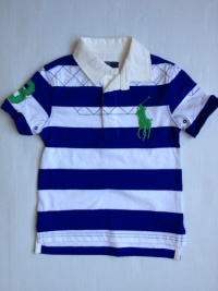 Ralph Lauren Polo Big Pony Toddler Rugby Royal Blue White Stripe Polo Shirt, Size 4 4T