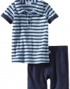 Splendid Littles Baby-boys Infant Florence Stripe Polo and Short Set, Sky, 6-12 Months