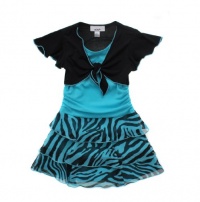 BCX Girl Kids, Girls Black/Blue Going to printTiered Ruffle Dress-5