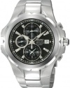 Seiko Men's SNAD53 Coutura Alarm Chronograph Silver-Tone Black   Dial Watch