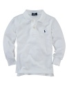 A long-sleeved version of the classic polo shirt is constructed from lightweight cotton mesh.