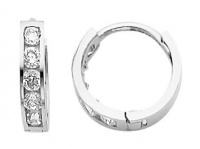 14K White Gold 2mm Thickness 5 Stone CZ Channel Set Polished Hoop Huggies Earrings (0.4 or 10mm)