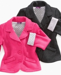 Far more fun than any sweater or sweatshirt: A tailored fleece jacket from So Jenni lined with a sparkly polka print.