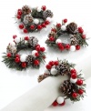 A wintry mix of snow-capped pine cones and berries, these Excell napkin rings bring the natural beauty of the season to every table setting.