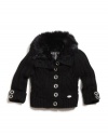 GUESS Kids Girls Big Girl Faux-Fur Trimmed Cardigan, BLACK (14)