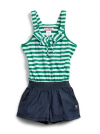 GUESS Kids Girls Striped Romper, GREEN (6X)