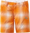 Puma Golf Boy's Ombre Plaid Bermuda, White/Vibrant Orange, Small