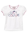 Juicy Couture updates its logo tee with puff sleeves and scallop trim.