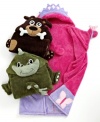 Warm and cozy. Wrap your kids in these fun and bright Berkshire Cuddly Creatures throws, featuring hoods and mittens so they can actually be worn. Kids can choose from three cuddly creatures: dog, princess or dinosaur!