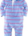 Ralph Lauren Layette Girl's Rugby-Striped Coverall (3 Month, Harbour Island Blue)